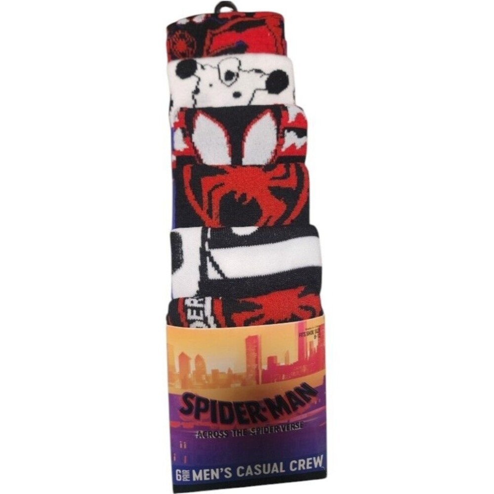 Spider-Man:Across The Spider-Verse Men's Casual Crew Socks 6-Pack Size 8-12